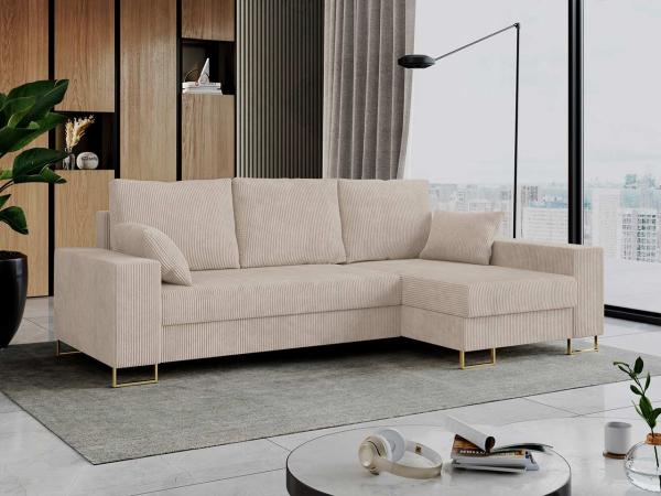 Mks Möbel 'Dorian L-Form' Ecksofa  mit Bettkasten, 242 x 138 x 95 cm, Beige, Cord