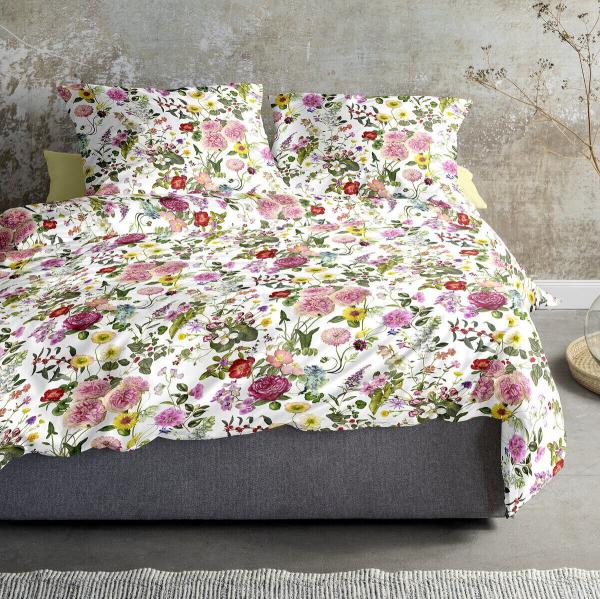 Irisette Glamour Mako-Satin Bettwäsche 155x220 Romantik Blumen rosa bunt 8885-10