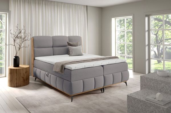 Boxspringbett Schlafzimmerbett CHARLIE 140x200cm Stoff Fibi Dunkelgrau