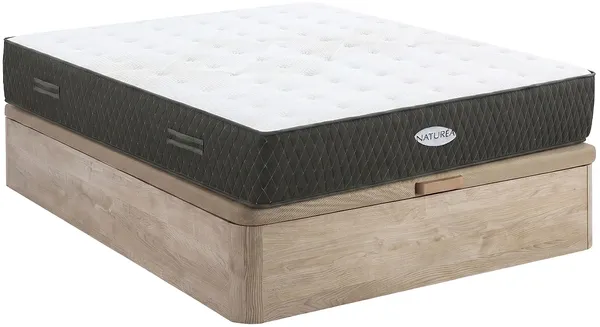 Vente-unique - SOREMA Mattress and bed base set StoffHolz, Platte BeigeWeiß - B 160 cm x H 30 cm x L 200 cm