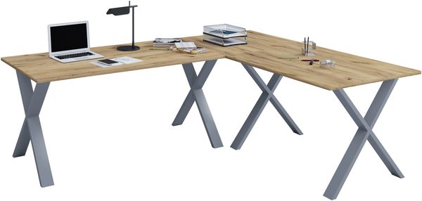 VCM Schreibtisch Lona 919753 Silber / Honig-Eiche H. 76 x B. 190 x T. 130 cm