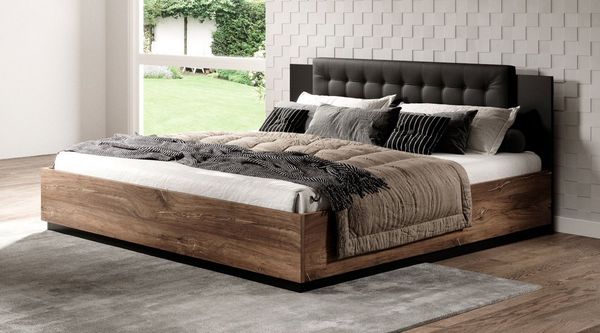 Doppelbett Bett Sigma mit Polsterung Ausführung Flagstaf Eiche dunkel - kupferrote App. / schwarz