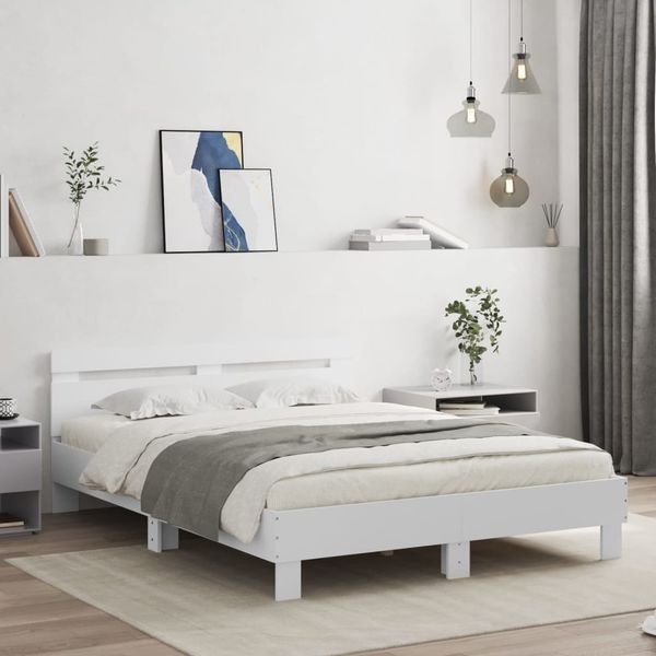 vidaXL Bettgestell mit Kopfteil und LED-Beleuchtung Weiß 150x200 cm 3207539