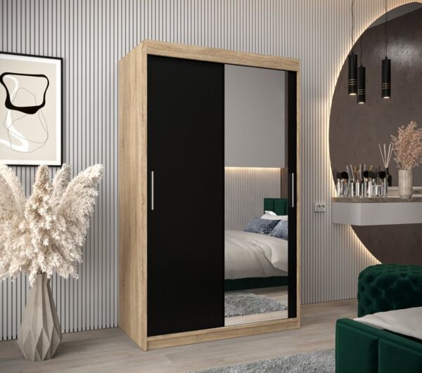 MOEBLO Schiebetürenschrank TORM 2 (Schrank mit Spiegel, mit/ ohne Schubladen, Schwebetürenschrank Schrank Garderobe Schiebtüren Schlafzimmer Wohnzimmerschrank) (BxHxT):100/120/150/180/200/250x200x62 cm