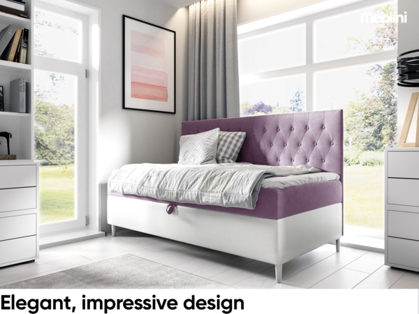 MEBLINI Kinderbett mit Bettkasten FILIPPO 2 80x200 – H3/Lila Samt Gepolstert Einzelbett mit Matratze - Polsterbett mit Stauraum - Bett mit Kopfteil – Stauraumbett Bild 2