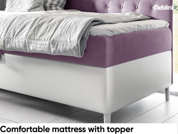 MEBLINI Kinderbett mit Bettkasten FILIPPO 2 80x200 – H3/Lila Samt Gepolstert Einzelbett mit Matratze - Polsterbett mit Stauraum - Bett mit Kopfteil – Stauraumbett Bild 4