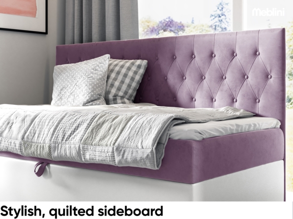 MEBLINI Kinderbett mit Bettkasten FILIPPO 2 80x200 – H3/Lila Samt Gepolstert Einzelbett mit Matratze - Polsterbett mit Stauraum - Bett mit Kopfteil – Stauraumbett Bild 3