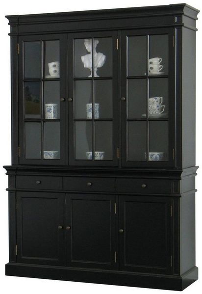 ebuy24 Vitrine Amaretta 3-Türige Vitrine schwarz. Antik patiniert