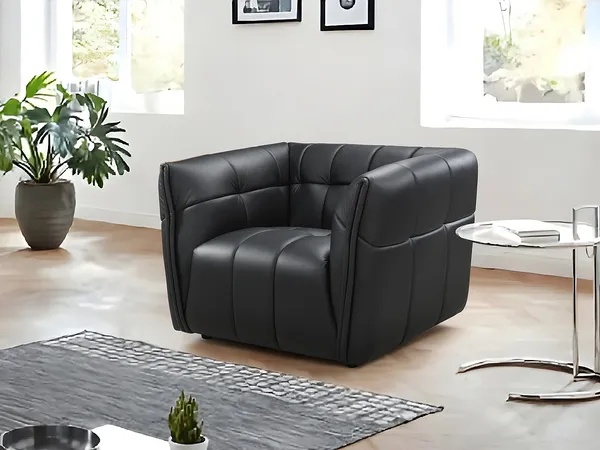Vente-unique - DUGORI Sessel Leder Schwarz - B 92,5 cm x H 74 cm x L 106,5 cm
