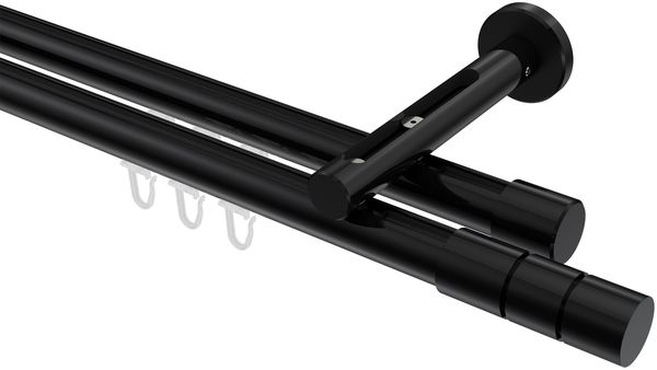 Innenlauf-Gardinenstangen-Set Siteno Elanto 100 cm, 2-läufig, 20 mm Ø Schwarz