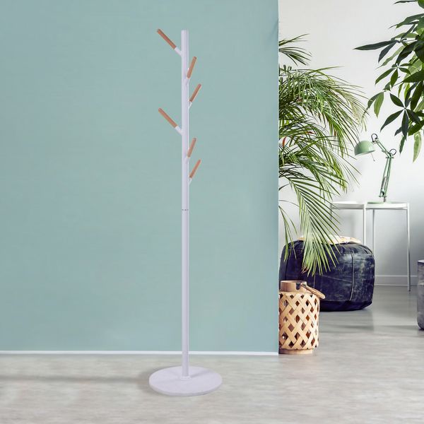 Garderobenständer Nacka 172x37 cm Weiß + Holzoptik [en. casa]