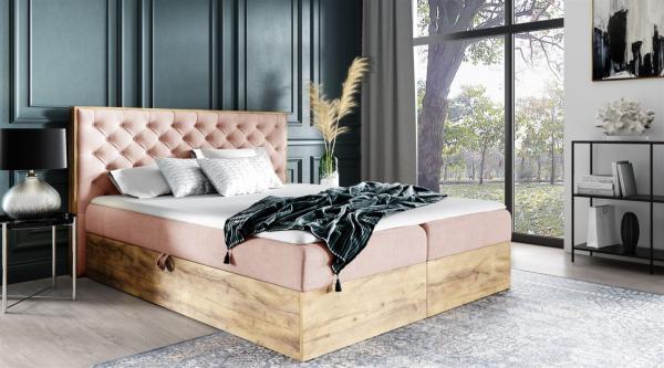 Boxspringbett Schlafzimmerbett DIONA 200x200cm Stoff Rose inkl. Bettkasten