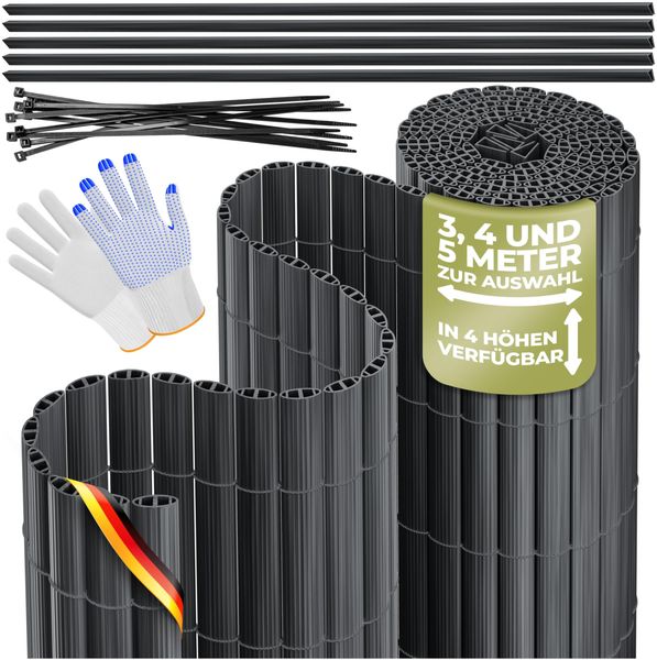 KESSER® PVC Sichtschutzmatte Sichtschutzzaun 120x500 cm Balkonverkleidung Windschutz verstärkte Lamellen für Garten Balkon & Terrasse Balkonumrandung inkl Kabelbindern, Abdeckung & Handschuhe Anthrazit
