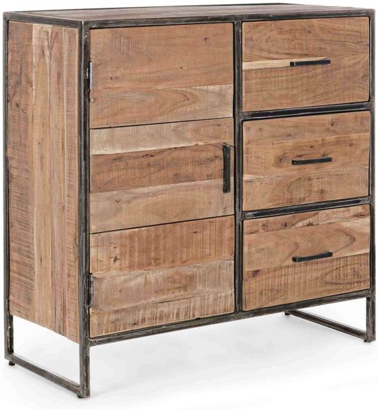 Kommode Reminia aus Akazienholz, klassischer Stil, natur, 90 cm breit, Metallgestell in Grau