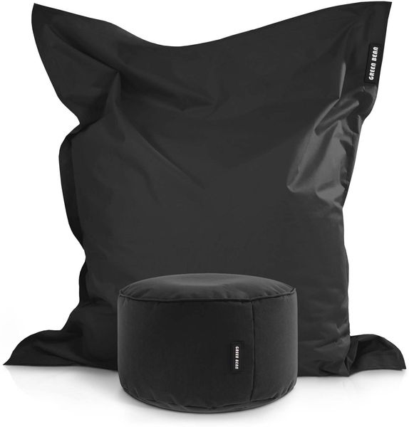 Green Bean® 2er Set XXL Sitzsack "Square+Stay" inkl. Poufmit mit EPS-Perlen - Riesensitzsack 140x180 Liege-Kissen Bean-Bag Chair - Schwarz