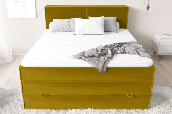 99rooms Santiago Boxspringbett Gelb Velours KRONOS 120x200 cm Taschen-Federung Bild 4