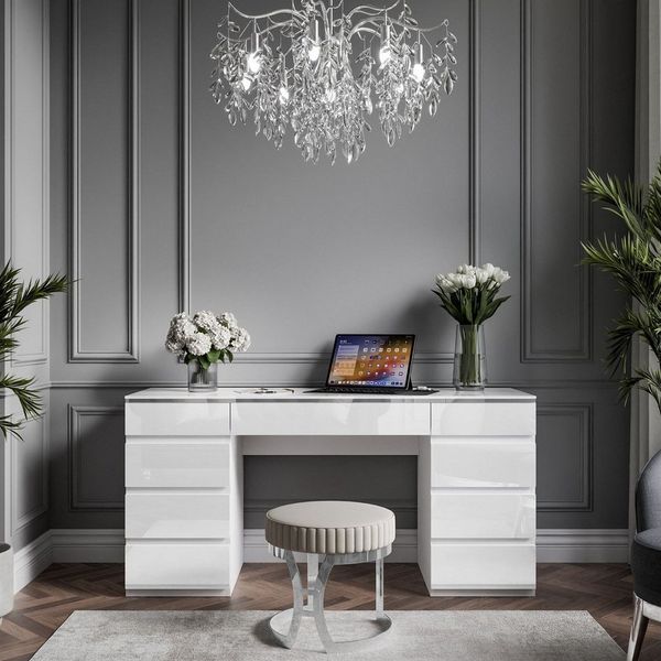 Lookway Schreibtisch AURORA DOUBLE SILVER mit Schubladen (1x Schreibtisch), Breite: 157cm