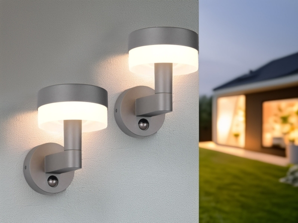 2er Set LED Außenwandleuchten mit Bewegungsmelder in Anthrazit, Höhe 22cm