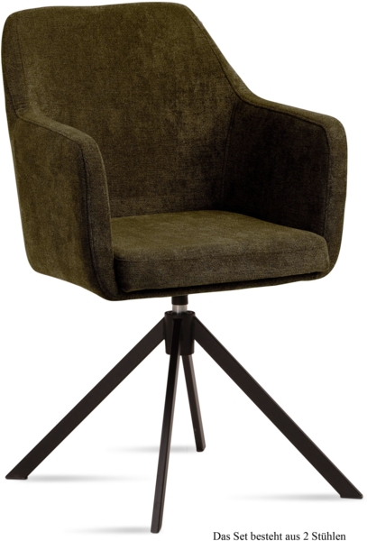 Armlehnstuhl drehbar (2er-Set) Denice 57x87x60 Schwarz/Khaki