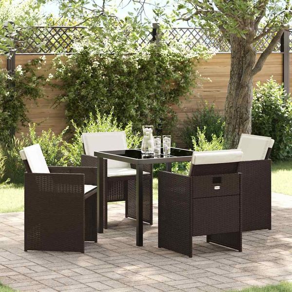 vidaXL Garten Essgruppe mit Kissen 5 pcs Braun Poly-Rattan 3379952