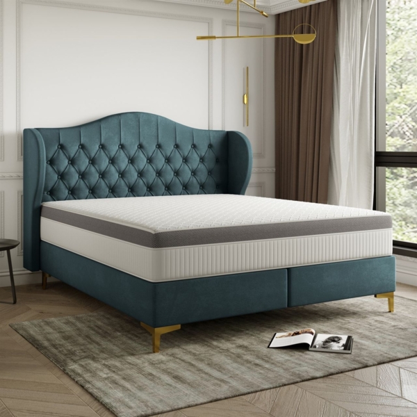 Polsterbett Doppelbett PELAGIO Stoff Whisper Saphire 140x200cm inkl. Matratze