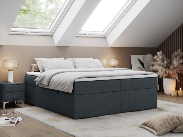 Boxspringbett - Doppelbett mit Multipocket-Matratze - BESS -200x200 - Dunkelgrau Stoff - H3