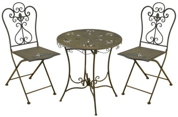 HTI-Living Sitzgruppe Tischgruppe Braun Lily, (Set, 3-tlg, 1x Tisch, 2x Stühle), Sitzgruppe Metall Garten nostalgisch