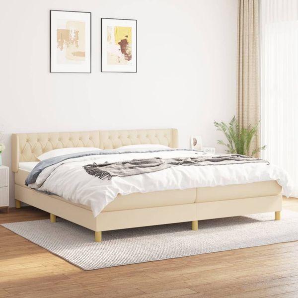 vidaXL Boxspringbett mit Matratze Creme 160x200 cm Stoff 3130526