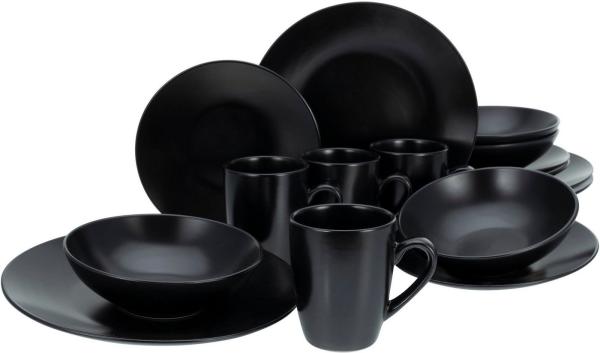 CreaTable 25833 Kombiservice Black Matt für 4 Personen, Steinzeug, schwarz (1 Set, 16-teilig)