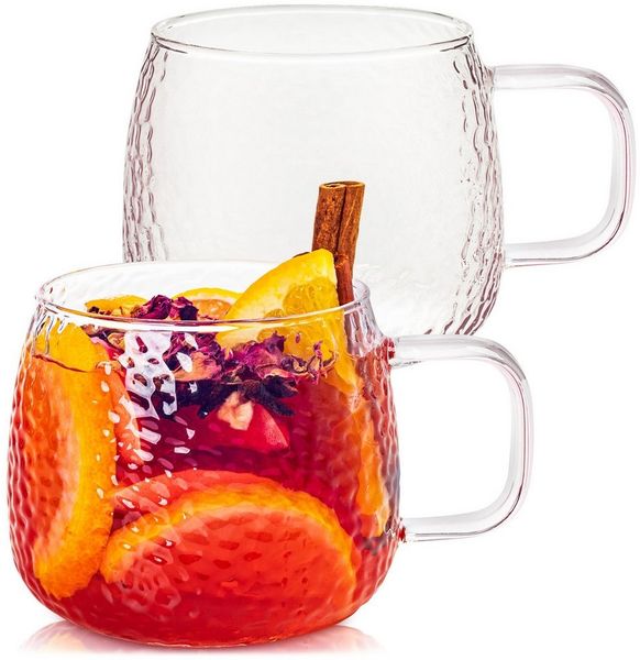 KONZEPT Teeglas mit Henkel 2/4-er Set, Teetasse 420 ml, Tassen Set aus Borosilikatglas, 2-tlg, ideal für Kaffee, Tee, Eiskaffee, Matcha, Kakao und heiße Schokolade