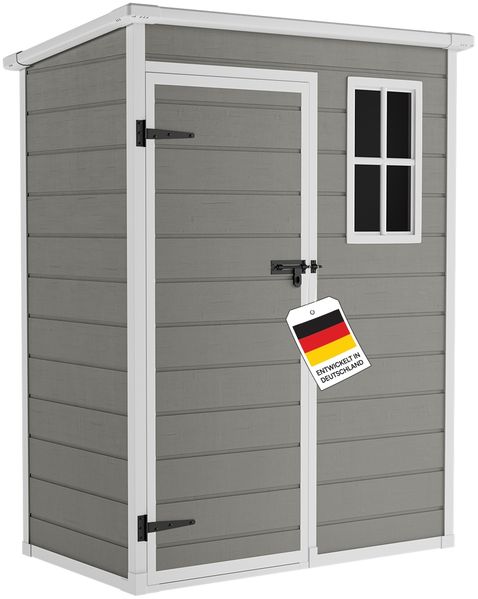 STEELSØN 'Novara' Gerätehaus Pultdach, Kunststoff, grau, wetterfest, 192/183x92x151 cm, abschließbar, Gartenhaus mit Fenster