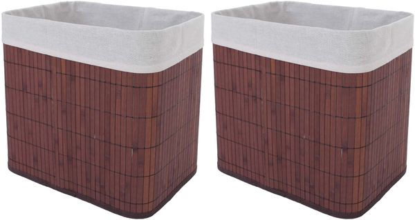 2er-Set Aufbewahrungskorb HWC-C21, Korb Aufbewahrungsbox Ordnungs-/Sortierbox Regalkorb, Bambus 33 x 33 x 23 cm ~ braun