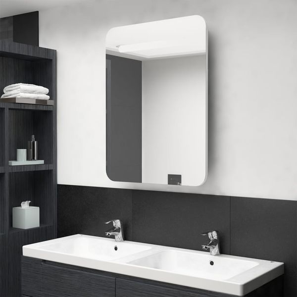 LED Spiegelschrank, Badezimmerschrank fürs Bad Glänzend Weiß 60x11x80 cm