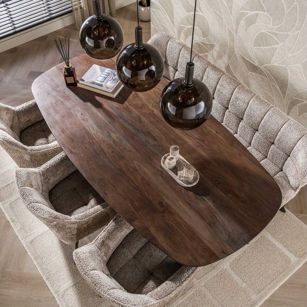 LEVEN Lifestyle Esstisch Esszimmertisch ESCANDI dänisch oval Akazie massiv braun, in 3 Größe erhältlich: 150 cm, 180 cm und 215 cm