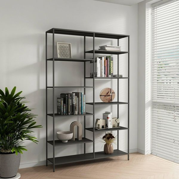 Dmora Libreria Albicocca, Scaffale da ufficio, Mobile portalibri, Biblioteca, 120x30 h188 cm, Ardesia