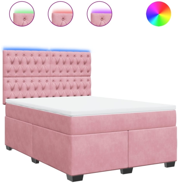 vidaXL Boxspringbett mit Matratze Rosa 160x200 cm Samt 3293265