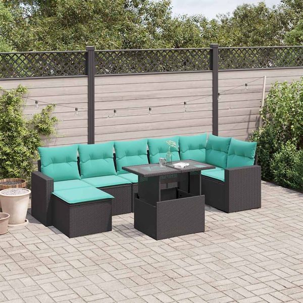 vidaXL 8-teiliges Gartensofa-Set mit Kissen, schwarzes Polyrattan 3267427