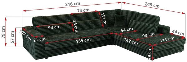 Freistehendes Ecksofa mit lose Kissen, L-form - SAVONA - rechts - Grün Cord Bild 7