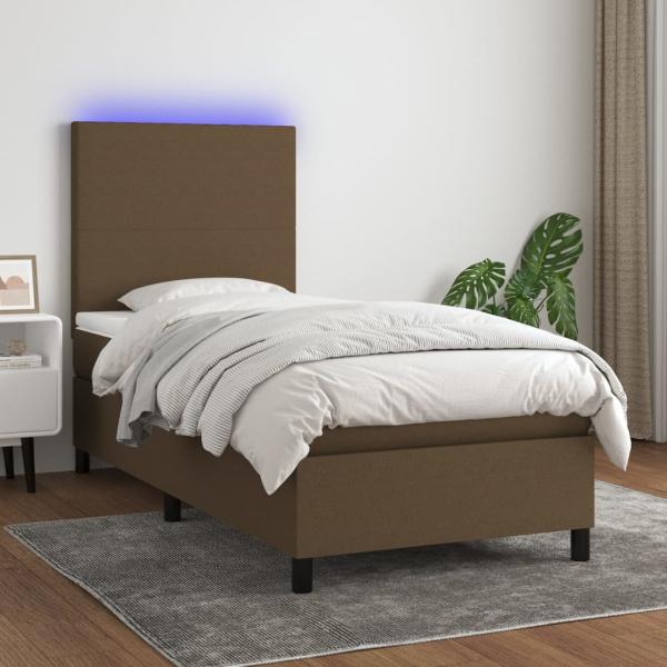 vidaXL Boxspringbett mit Matratze & LED Dunkelbraun 90x200 cm Stoff 3134688