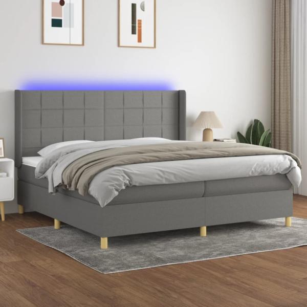 vidaXL Boxspringbett mit Matratze & LED Stoff Dunkelgrau 200 x 200 cm, Härtegrad: H2 [3138902]