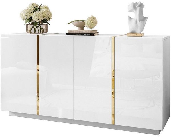 ALLHOUSE24 Kommode DIAMANT GOLD Hochglanz 158 cm Sideboard weiß, schwarz oder kaschmir, Breite 158 cm