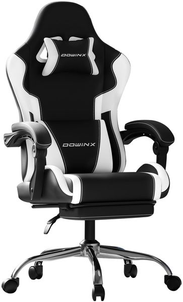 Dowinx Gaming Stuhl mit Fußstütze und Massage Lendenstütze Ergonomic Gaming Chair als Komfortabler Gaming-Sessel mit Kopfstütze, Ideal Für Büro, Home, Streaming und Lange Gaming-Sessions, Weiß