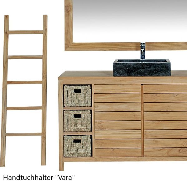 Badmöbel Set Laxa Teak Massivholz - Breite vom Unterschrank: 90 cm - Breite vom Spiegel: 90 cm - Standwaschbecken: ohne Standwaschbecken - Handtuchhalter: ohne Handtuchhalter Bild 6