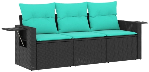 vidaXL 3-teiliges Gartensofa-Set mit Kissen, schwarzes Polyrattan 3219856
