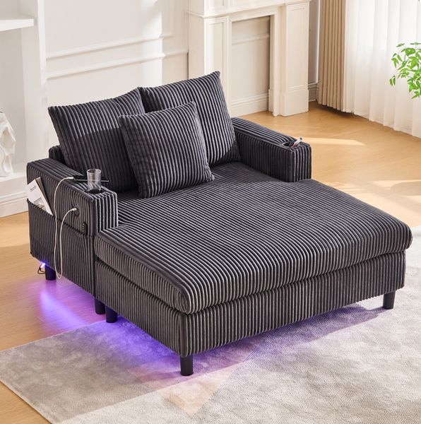 Relaxsessel Cord mit USB-Anschluss & Getränkehaltern, 142 x 128 x 85 cm, Dunkelgrau