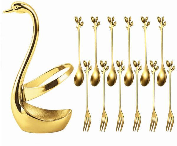 KingLux Besteck-Set 12tlg. Obstgabeln-Set,Schwanenboden,Besteck-Set mit Aufbewahrungsregal (12-tlg), 6 Personen, Edelstahl