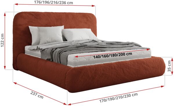 Bett mit Stauraum Polsterbett BENEA CLASSIC, Doppelbett mit Lattenrost Gepolstertes Kopfteil Gasdruckfeder Schlafzimmerbett Multipocket Matratze - 180 x 200 cm - Orange Plüsch - ELORI LUX Bild 4