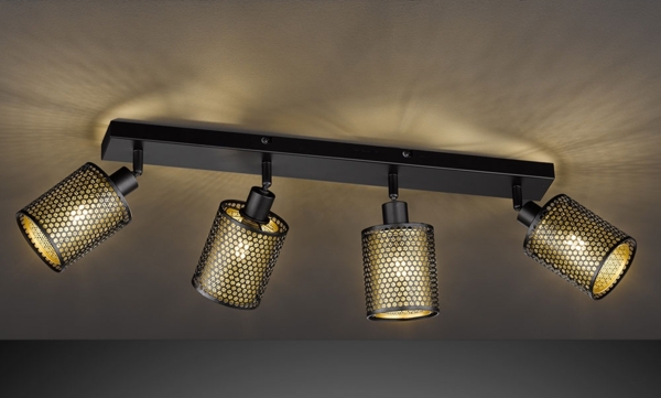Deckenlampe, Gitter Design, 4-flammig, schwarz gold, L 64cm Bild 2