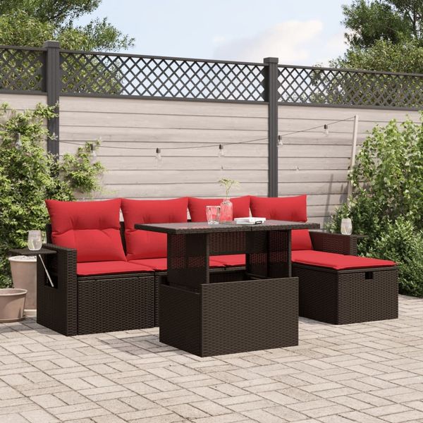 vidaXL 6-teiliges Gartensofa-Set mit Kissen, braun, Polyrattan 3274974