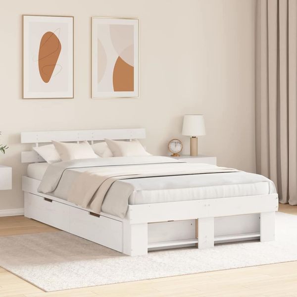 vidaXL Bettrahmen mit Kopfteil Weiß 120 x 190 cm Massives Kiefernholz 3382287